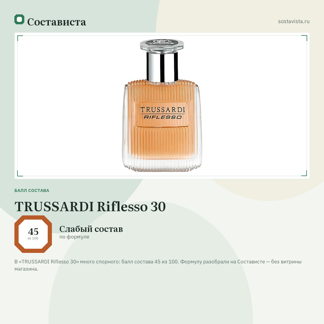 TRUSSARDI Riflesso 30: балл состава 45 из 100 — Состависта