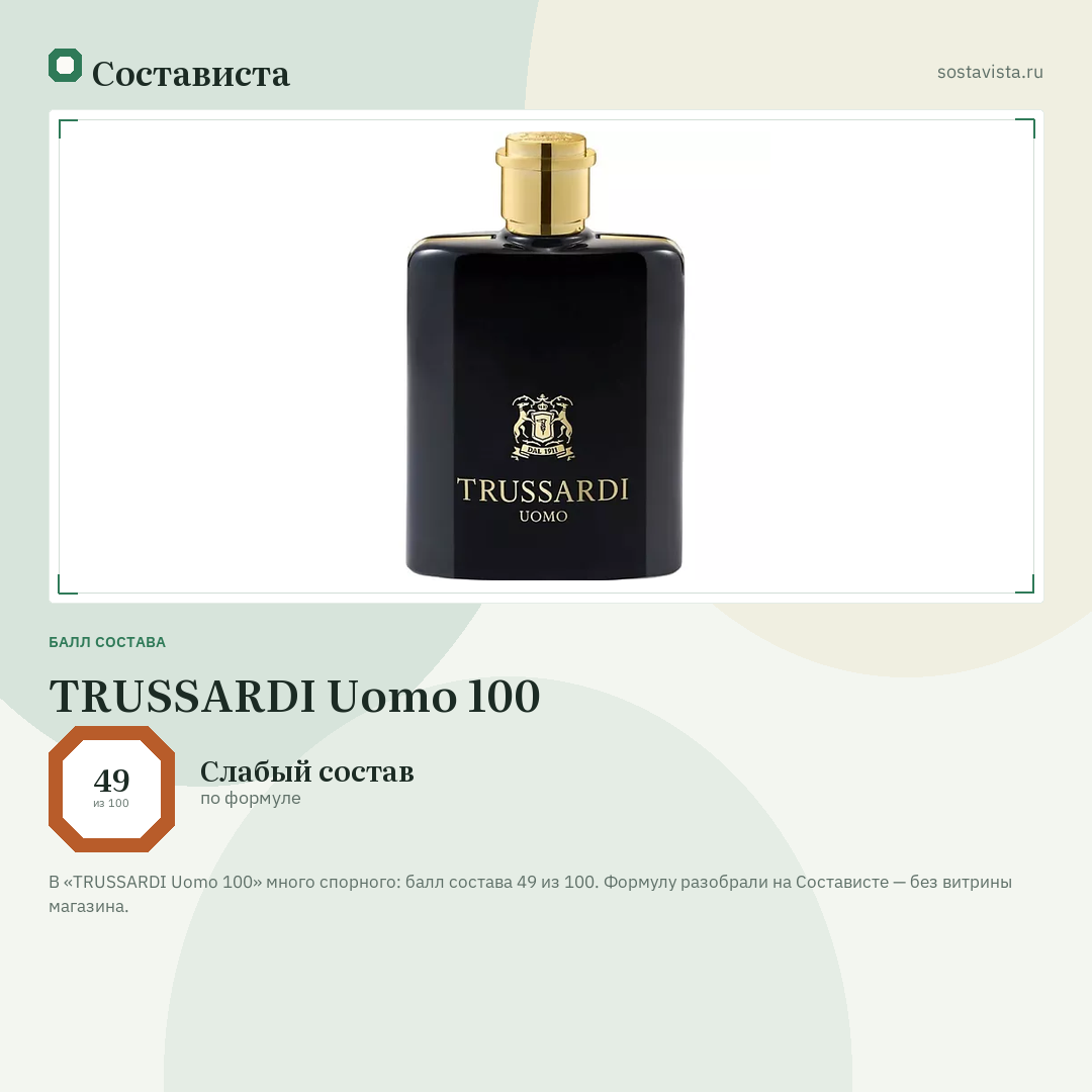 TRUSSARDI Uomo 100: балл состава 49 из 100 — Состависта