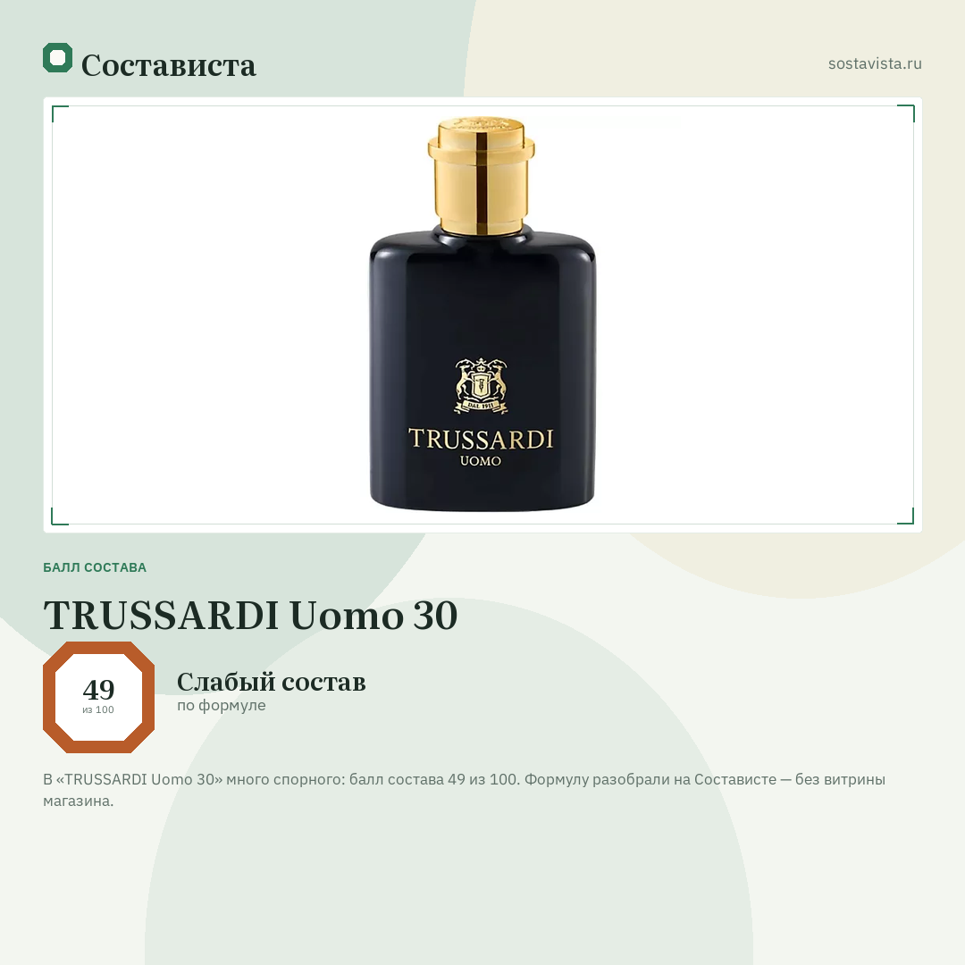 TRUSSARDI Uomo 30: балл состава 49 из 100 — Состависта