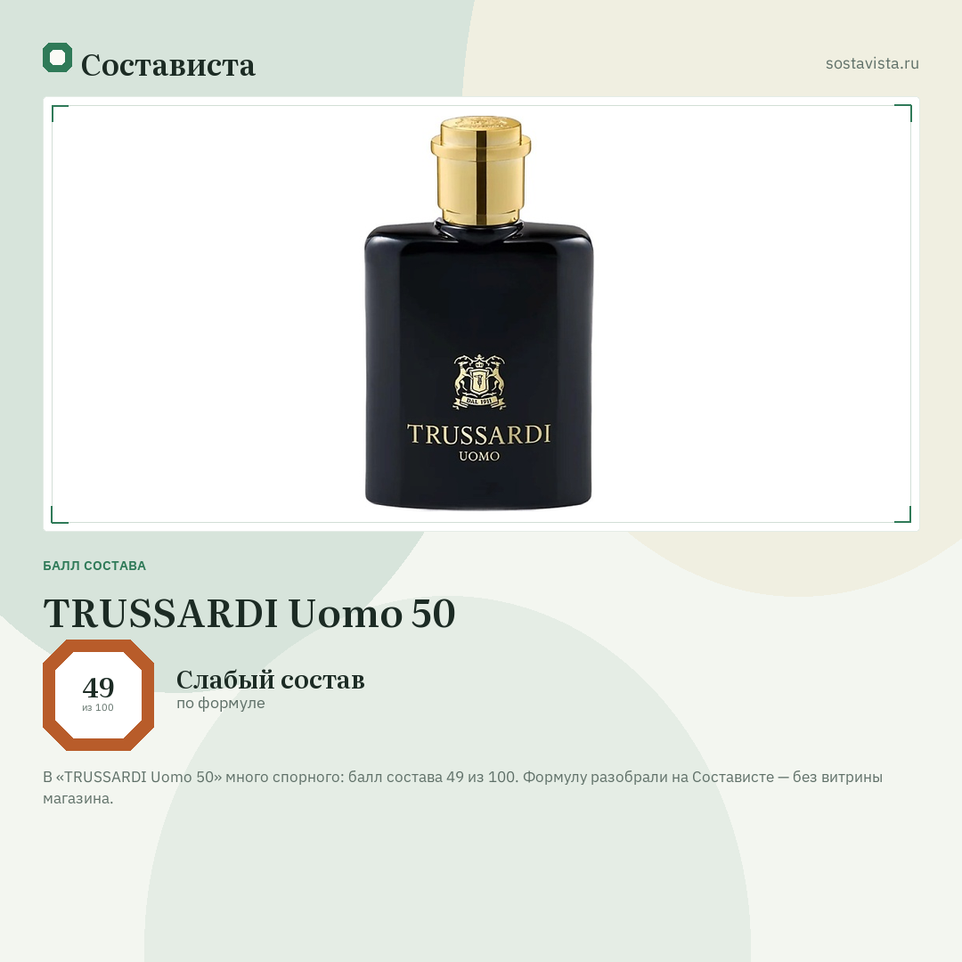TRUSSARDI Uomo 50: балл состава 49 из 100 — Состависта