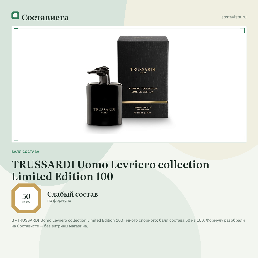 TRUSSARDI Uomo Levriero collection Limited Edition 100: балл состава 50 из 100 — Состависта