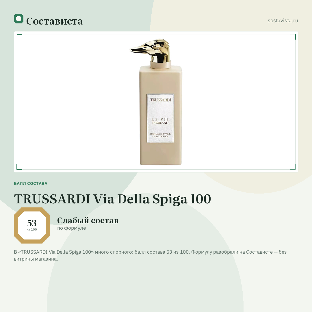 TRUSSARDI Via Della Spiga 100: балл состава 53 из 100 — Состависта