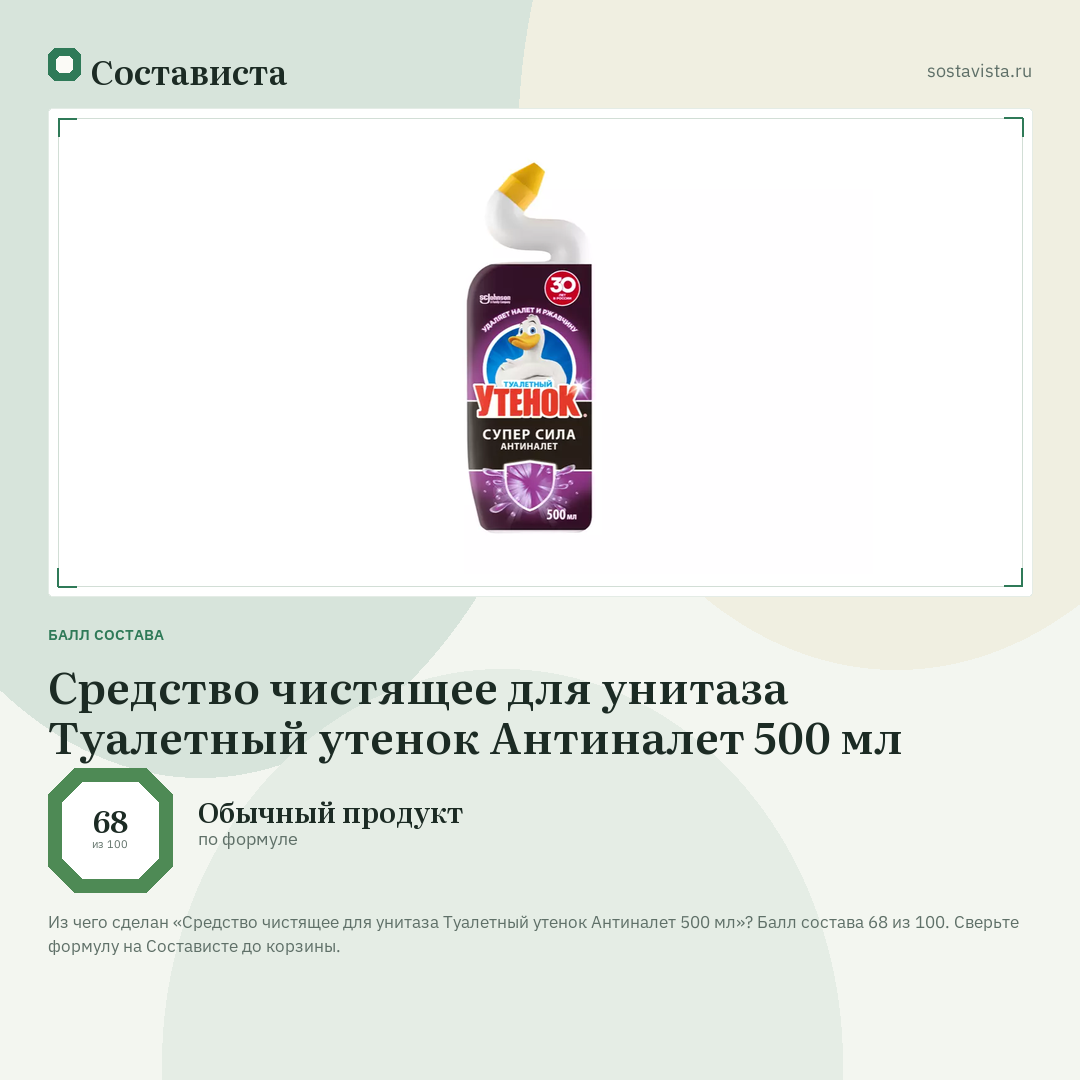 Средство чистящее для унитаза Туалетный утенок Антиналет 500 мл: балл состава 68 из 100 — Состависта