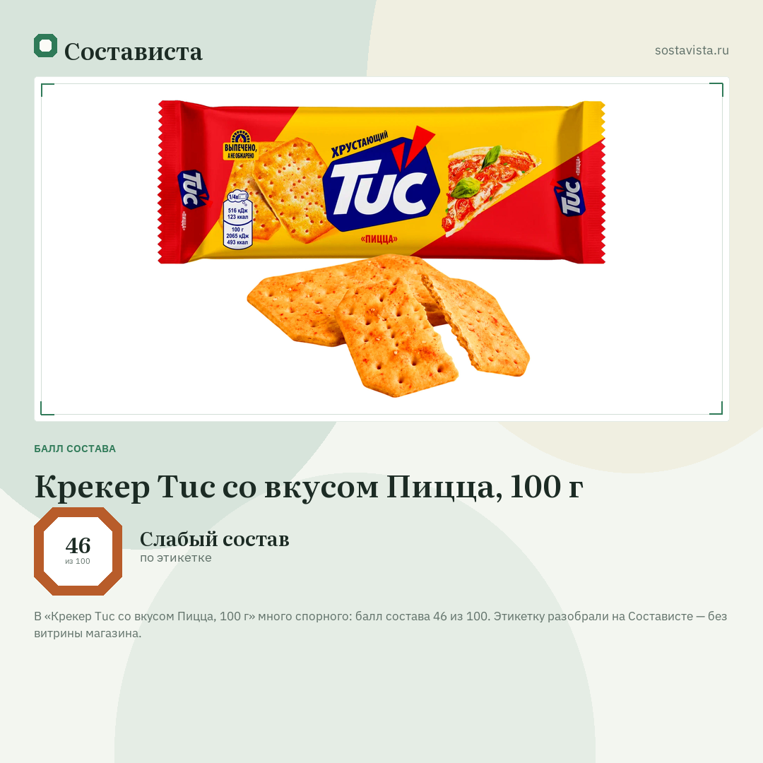 Крекер Tuc со вкусом Пицца, 100 г: балл состава 46 из 100 — Состависта