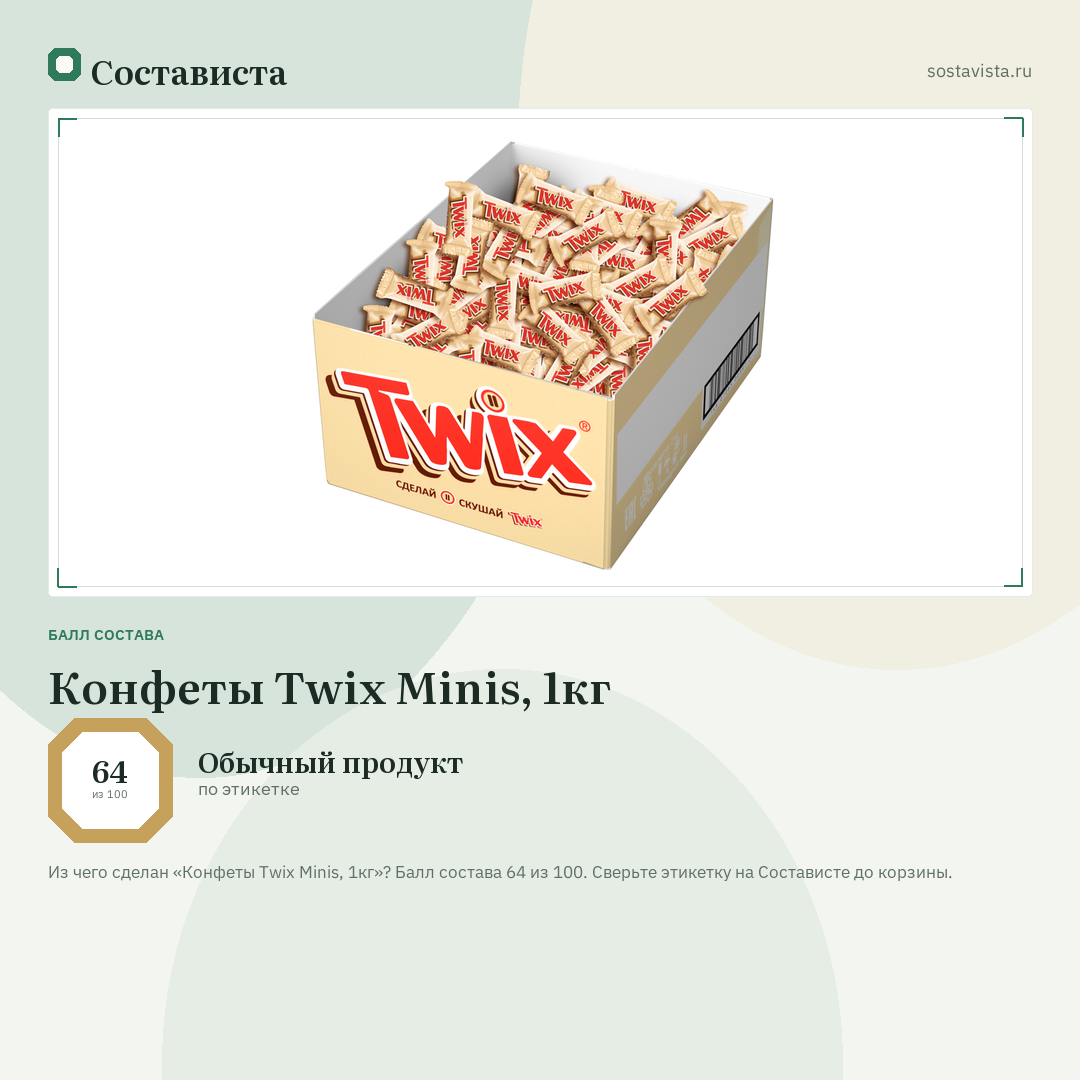 Конфеты Twix Minis, 1кг: балл состава 64 из 100 — Состависта