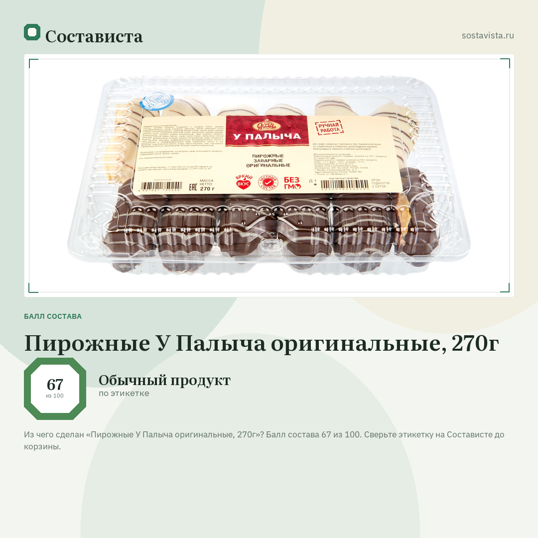 Пирожные У Палыча оригинальные, 270г: балл состава 67 из 100 — Состависта