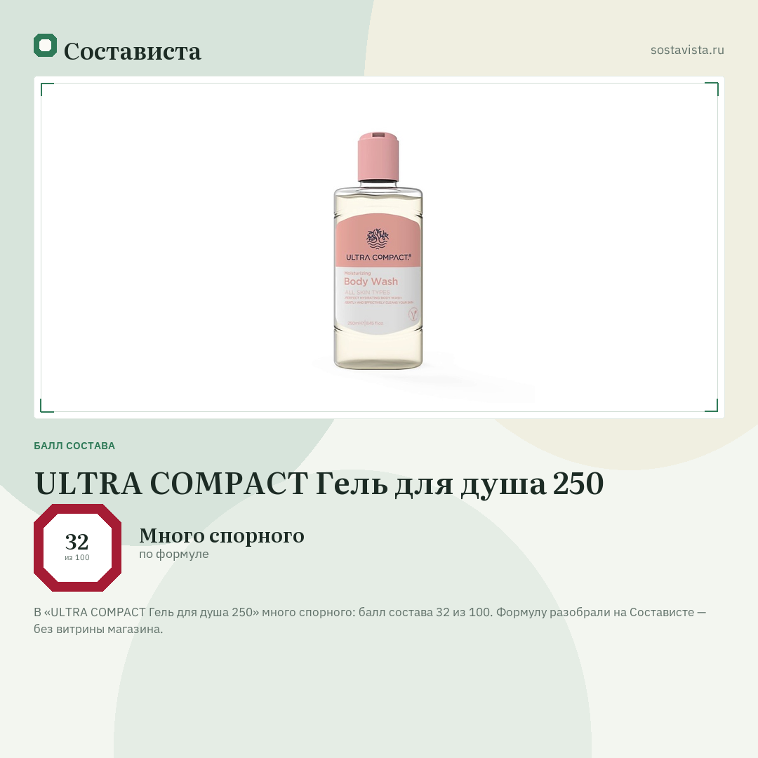 ULTRA COMPACT Гель для душа 250: балл состава 32 из 100 — Состависта