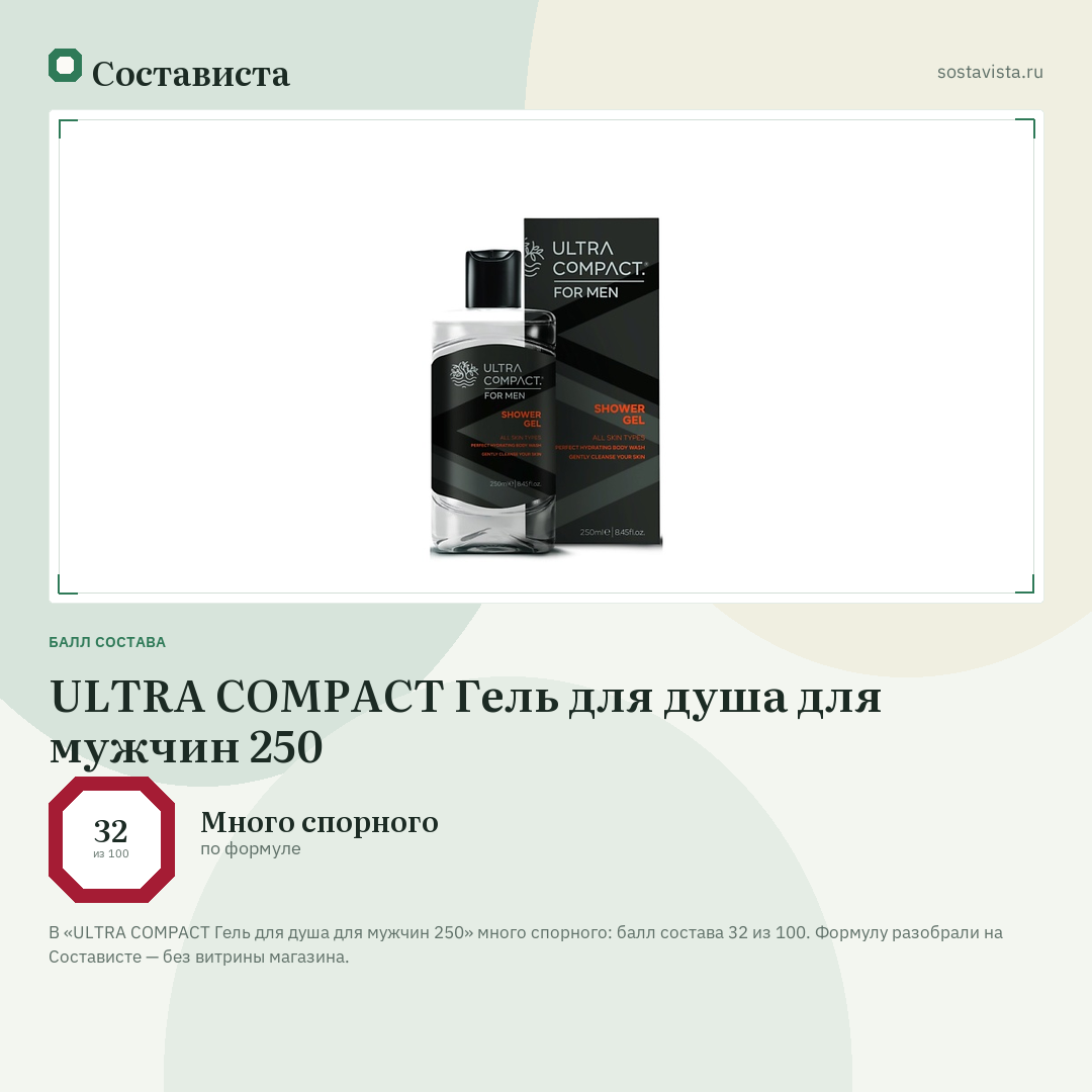 ULTRA COMPACT Гель для душа для мужчин 250: балл состава 32 из 100 — Состависта