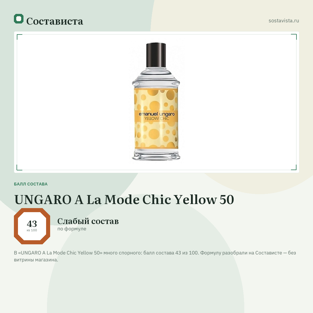 UNGARO A La Mode Chic Yellow 50: балл состава 43 из 100 — Состависта