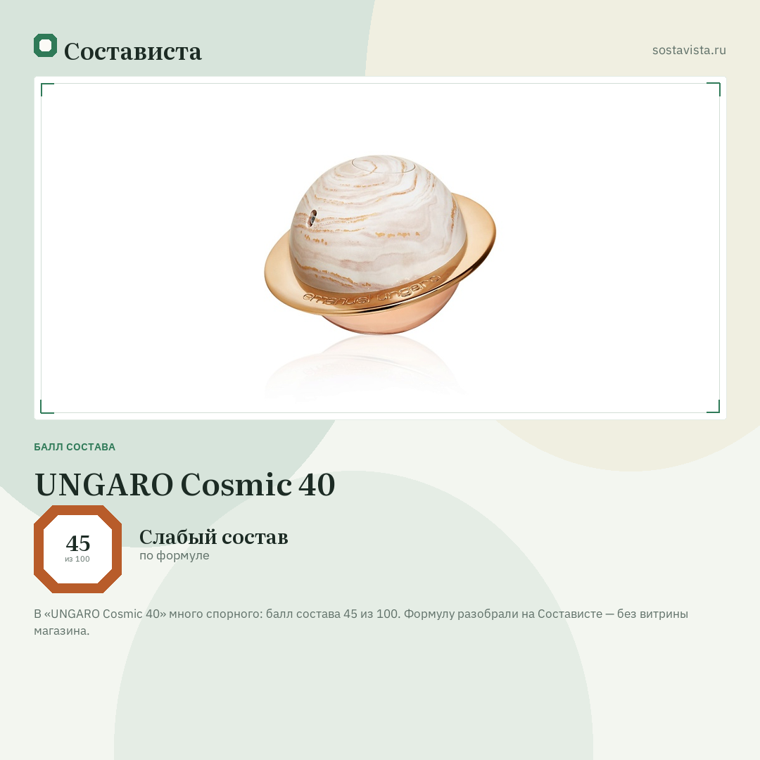 UNGARO Cosmic 40: балл состава 45 из 100 — Состависта