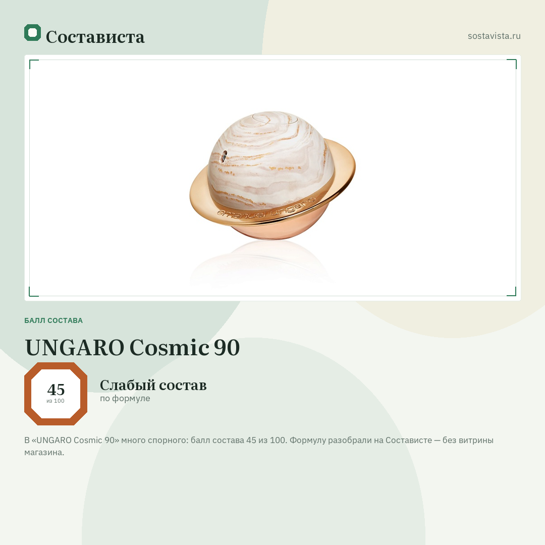 UNGARO Cosmic 90: балл состава 45 из 100 — Состависта