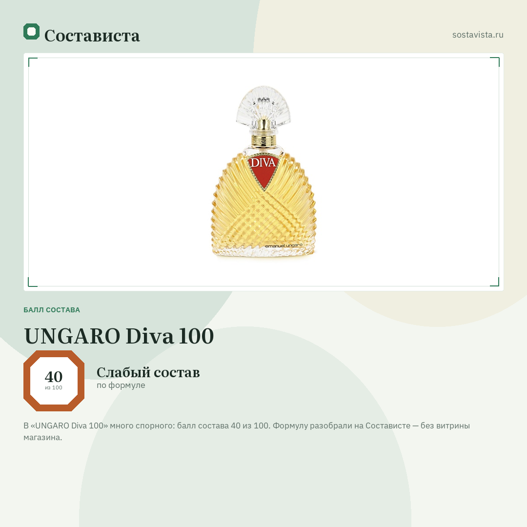 UNGARO Diva 100: балл состава 40 из 100 — Состависта