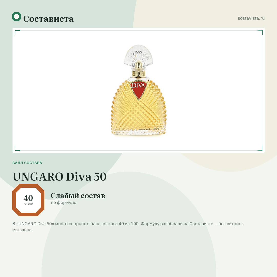 UNGARO Diva 50: балл состава 40 из 100 — Состависта