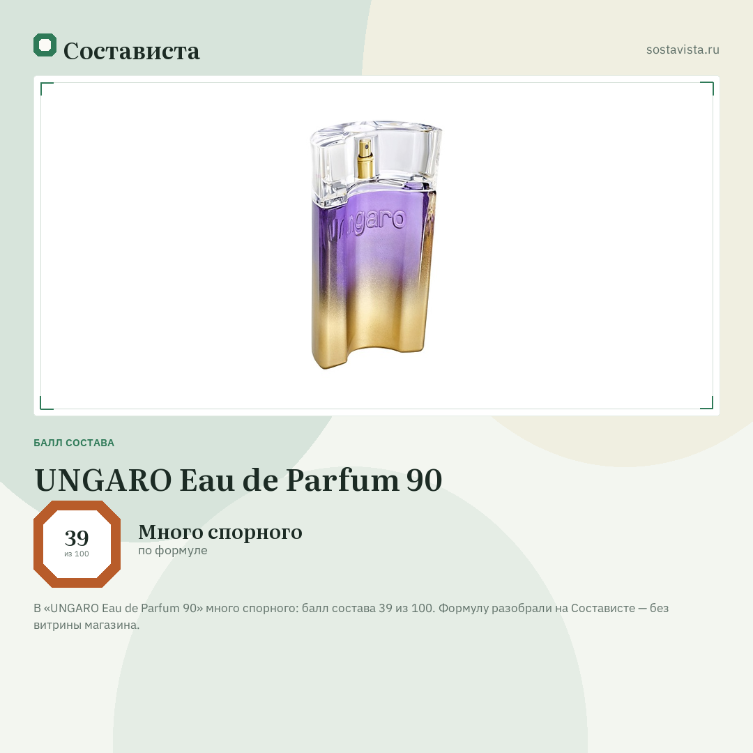UNGARO Eau de Parfum 90: балл состава 39 из 100 — Состависта