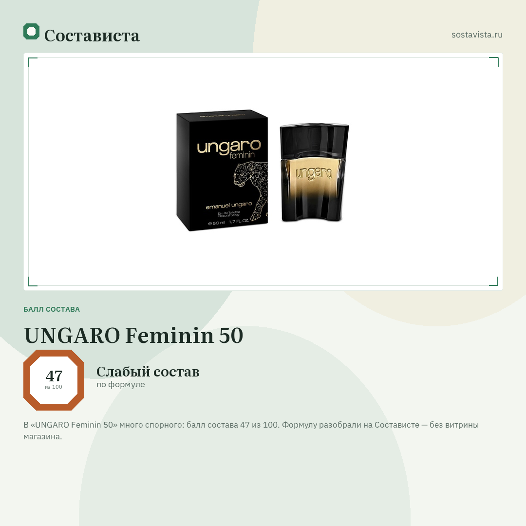 UNGARO Feminin 50: балл состава 47 из 100 — Состависта