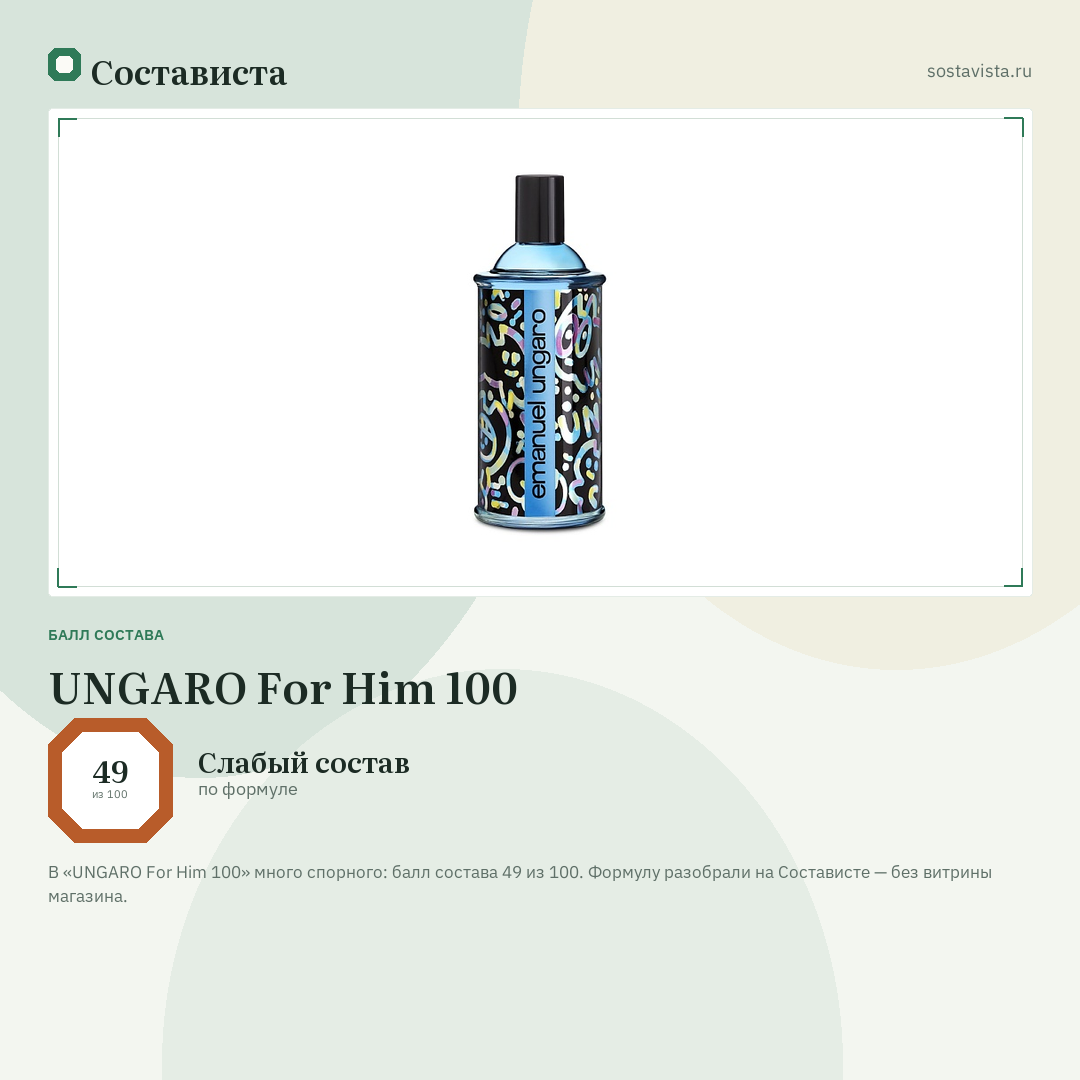 UNGARO For Him 100: балл состава 49 из 100 — Состависта