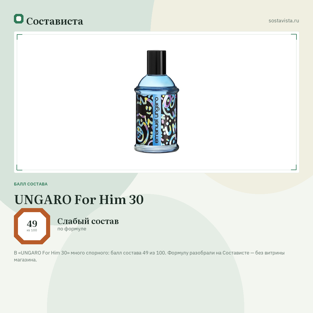 UNGARO For Him 30: балл состава 49 из 100 — Состависта