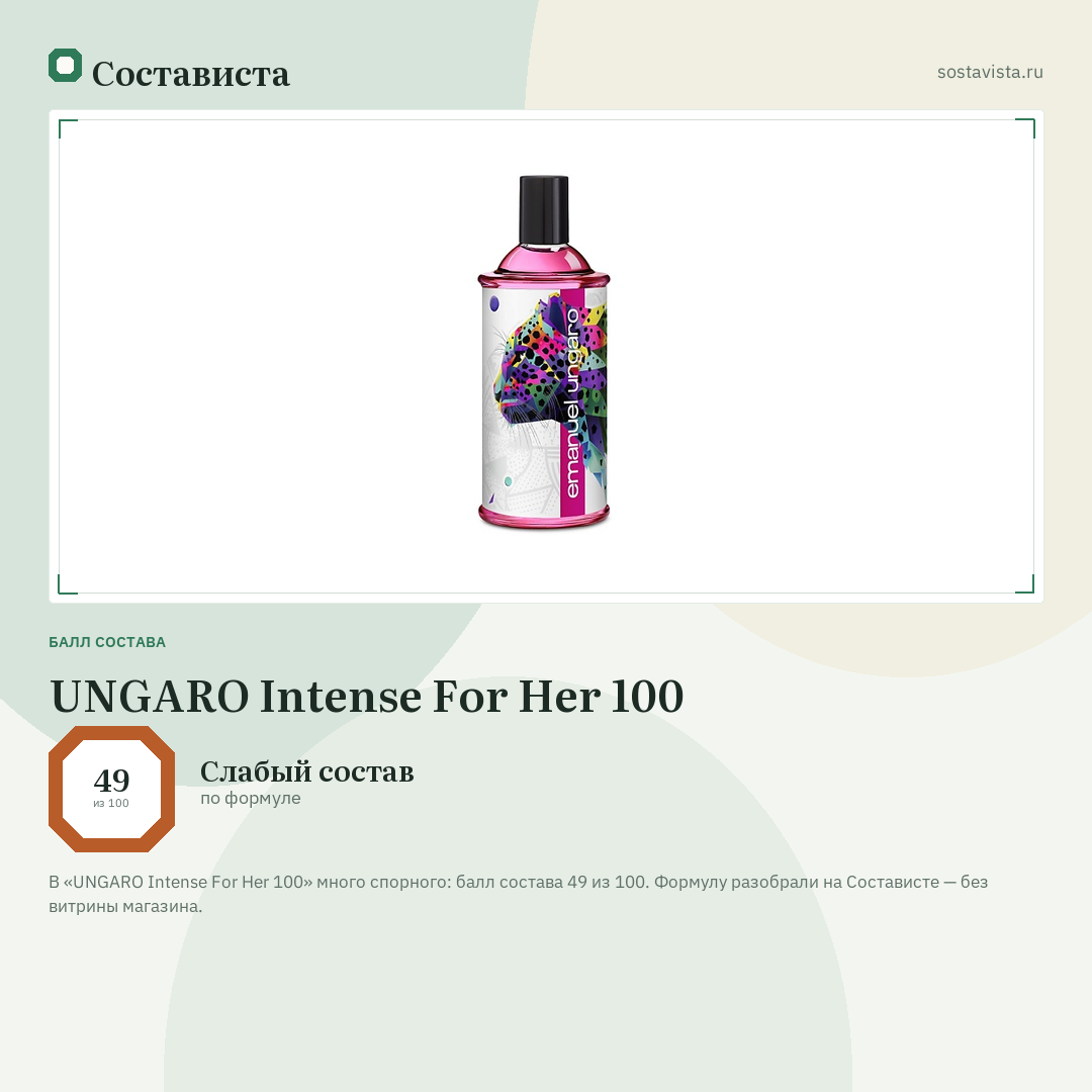 UNGARO Intense For Her 100: балл состава 49 из 100 — Состависта