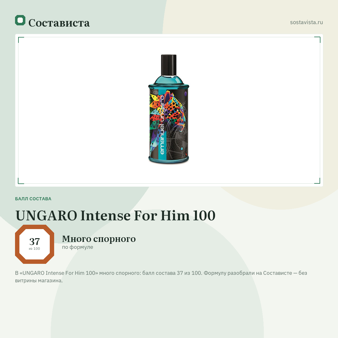 UNGARO Intense For Him 100: балл состава 37 из 100 — Состависта