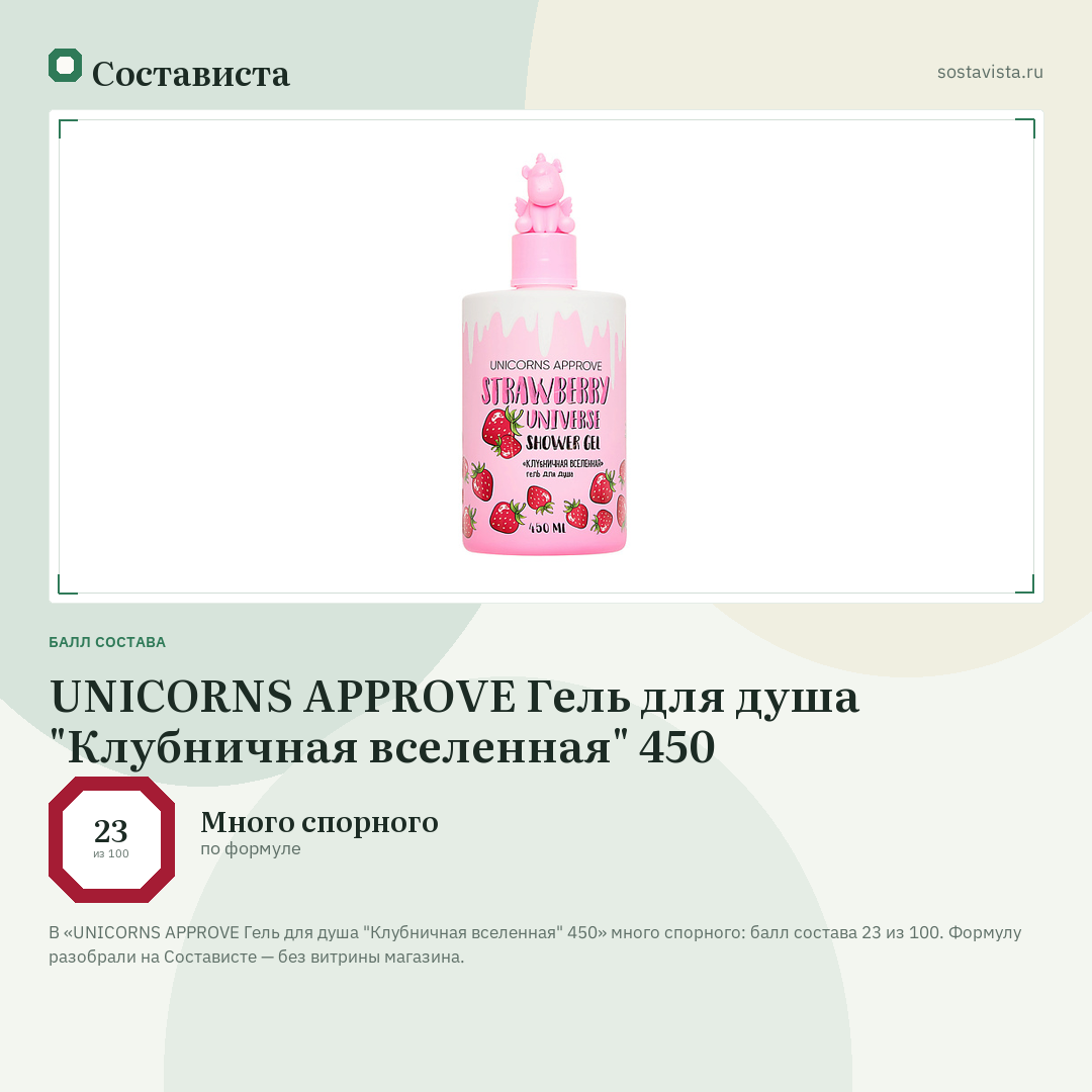 UNICORNS APPROVE Гель для душа "Клубничная вселенная" 450: балл состава 23 из 100 — Состависта