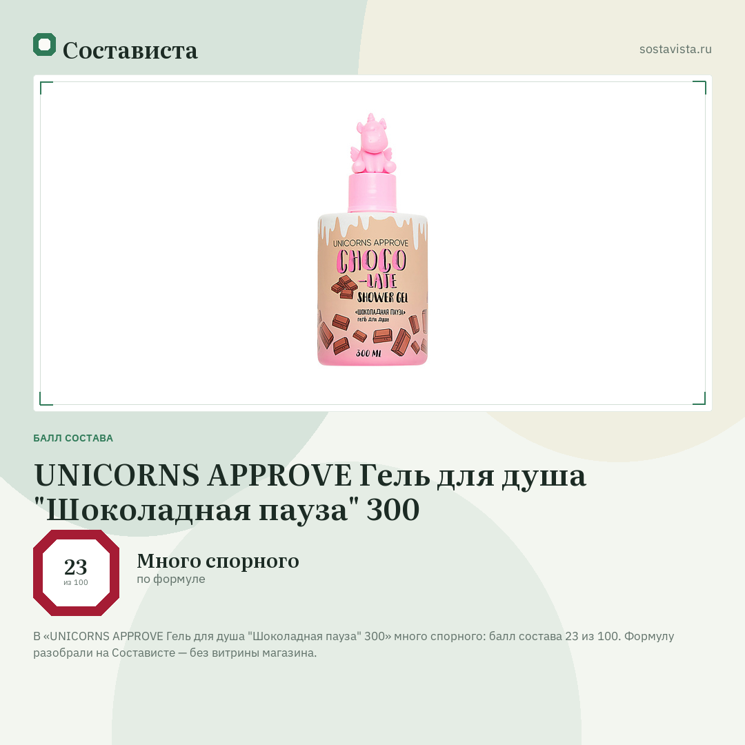 UNICORNS APPROVE Гель для душа "Шоколадная пауза" 300: балл состава 23 из 100 — Состависта