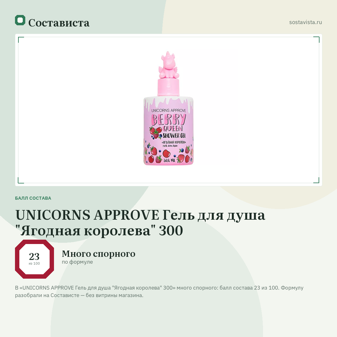 UNICORNS APPROVE Гель для душа "Ягодная королева" 300: балл состава 23 из 100 — Состависта