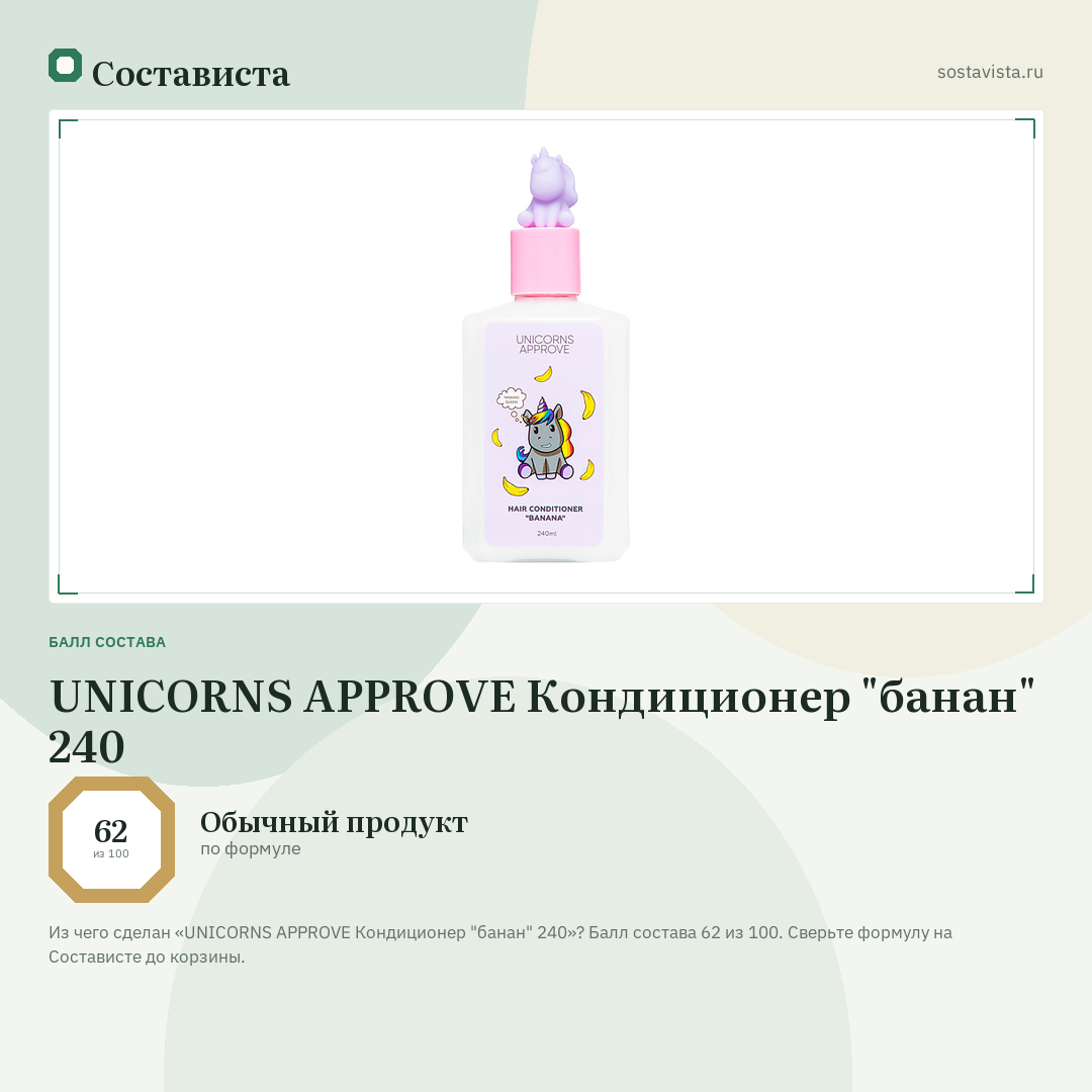 UNICORNS APPROVE Кондиционер "банан" 240: балл состава 62 из 100 — Состависта