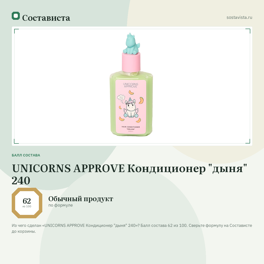 UNICORNS APPROVE Кондиционер "дыня" 240: балл состава 62 из 100 — Состависта
