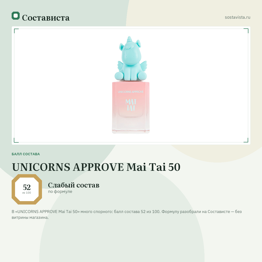 UNICORNS APPROVE Mai Tai 50: балл состава 52 из 100 — Состависта