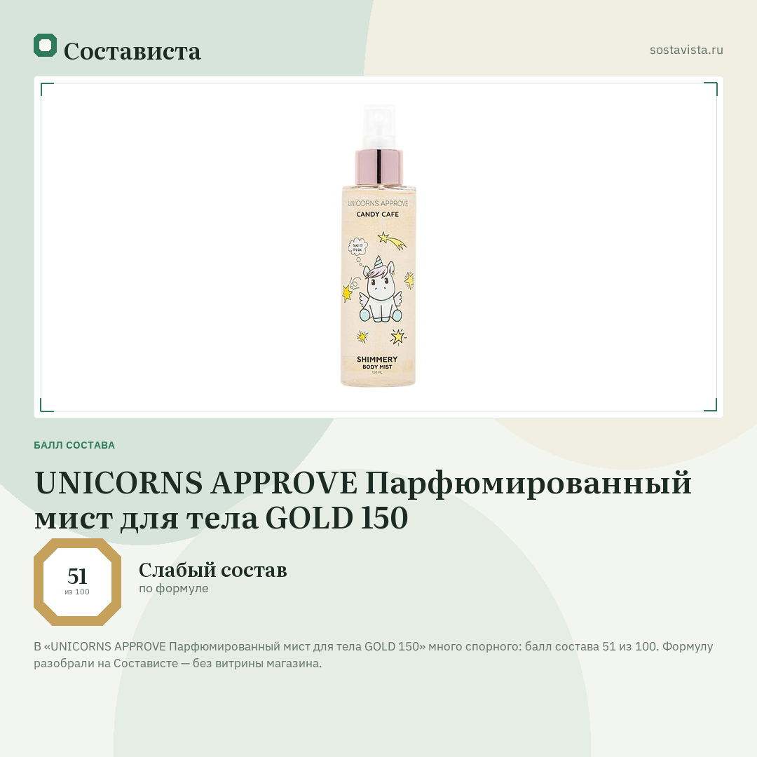 UNICORNS APPROVE Парфюмированный мист для тела GOLD 150: балл состава 51 из 100 — Состависта