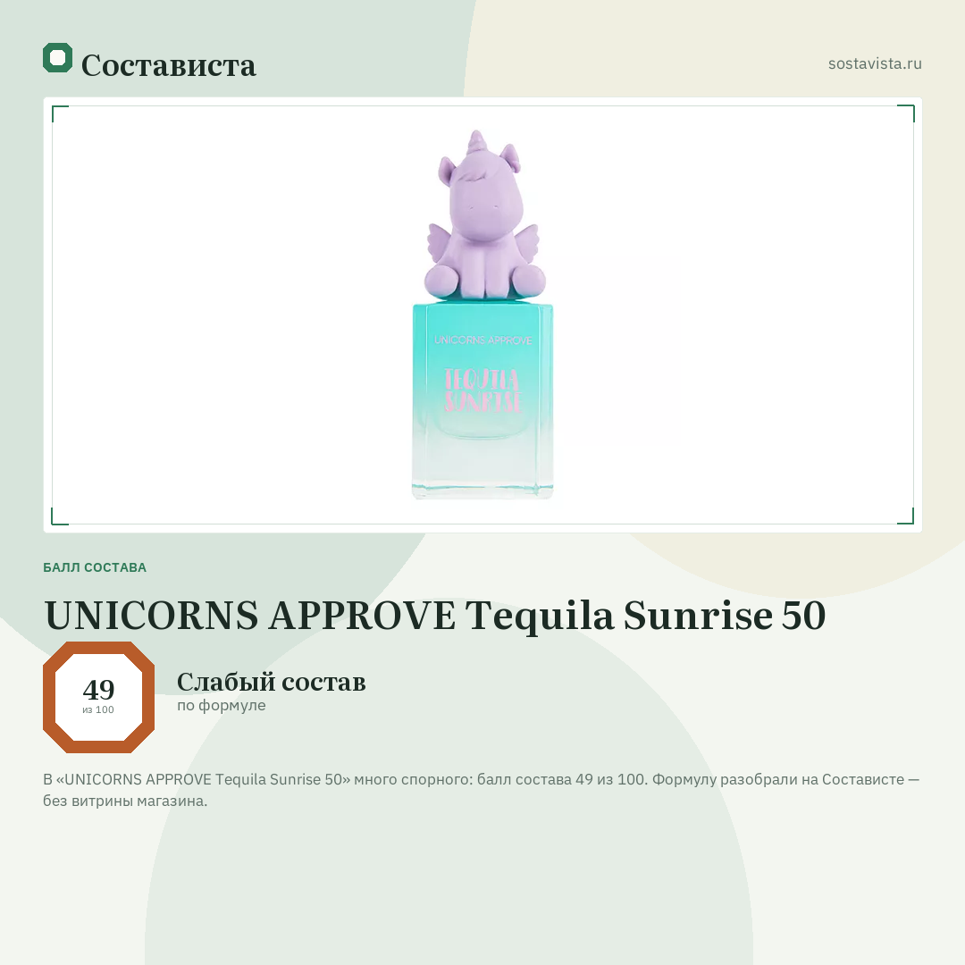 UNICORNS APPROVE Tequila Sunrise 50: балл состава 49 из 100 — Состависта