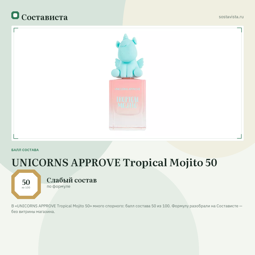 UNICORNS APPROVE Tropical Mojito 50: балл состава 50 из 100 — Состависта