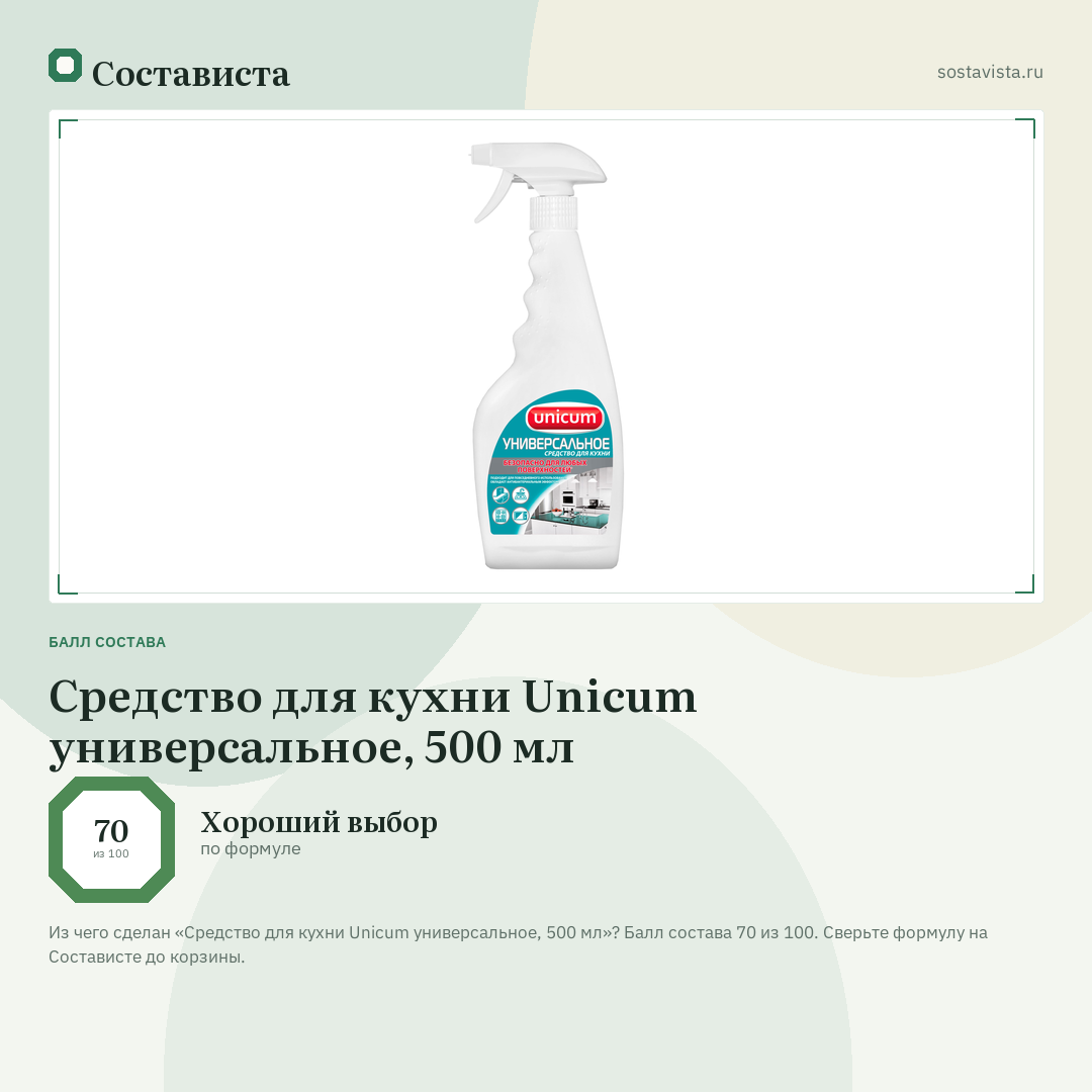 Средство для кухни Unicum универсальное, 500 мл: балл состава 70 из 100 — Состависта