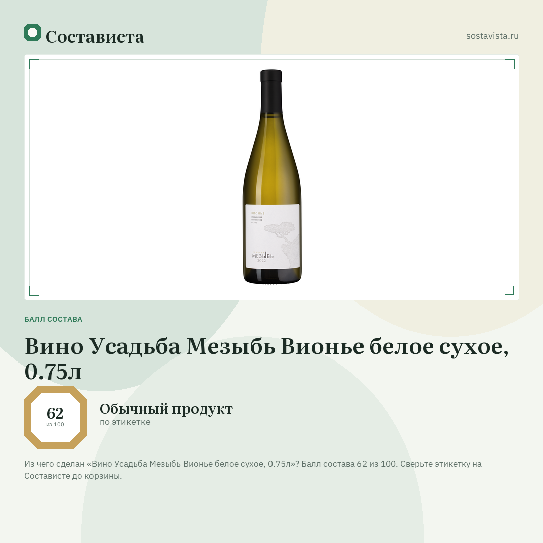 Вино Усадьба Мезыбь Вионье белое сухое, 0.75л: балл состава 62 из 100 — Состависта