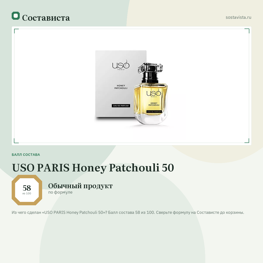 USO PARIS Honey Patchouli 50: балл состава 58 из 100 — Состависта