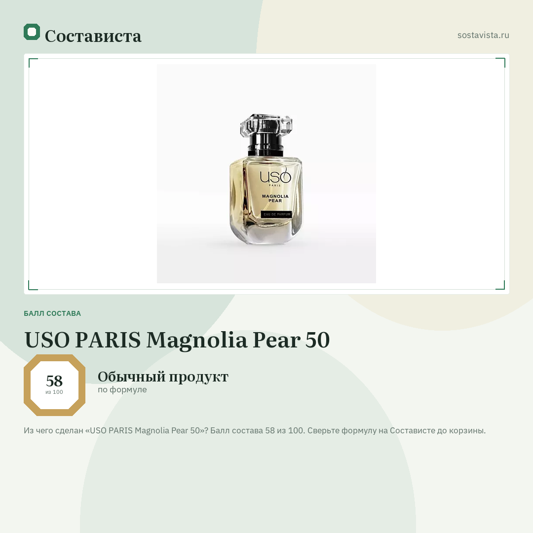 USO PARIS Magnolia Pear 50: балл состава 58 из 100 — Состависта