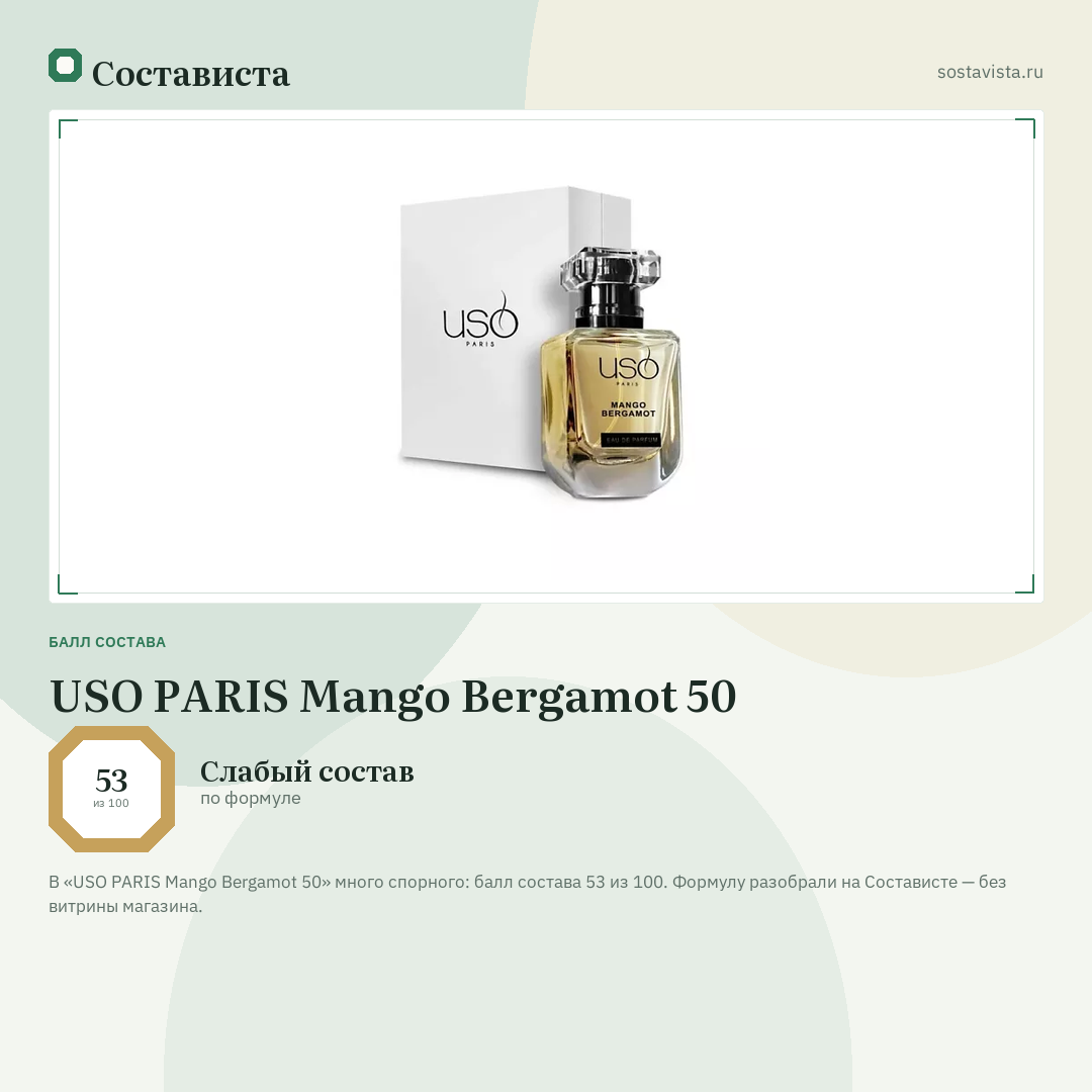 USO PARIS Mango Bergamot 50: балл состава 53 из 100 — Состависта