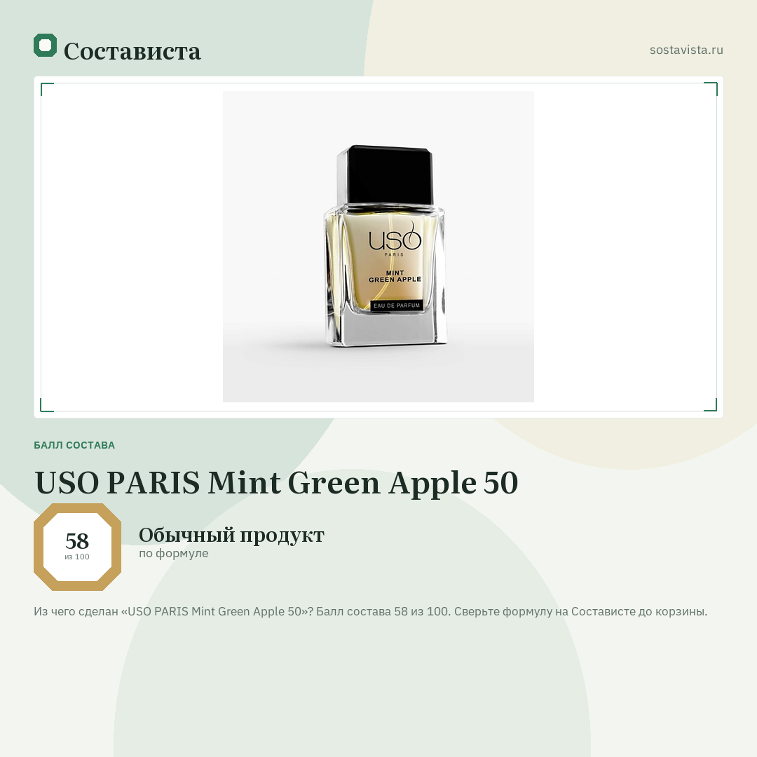 USO PARIS Mint Green Apple 50: балл состава 58 из 100 — Состависта