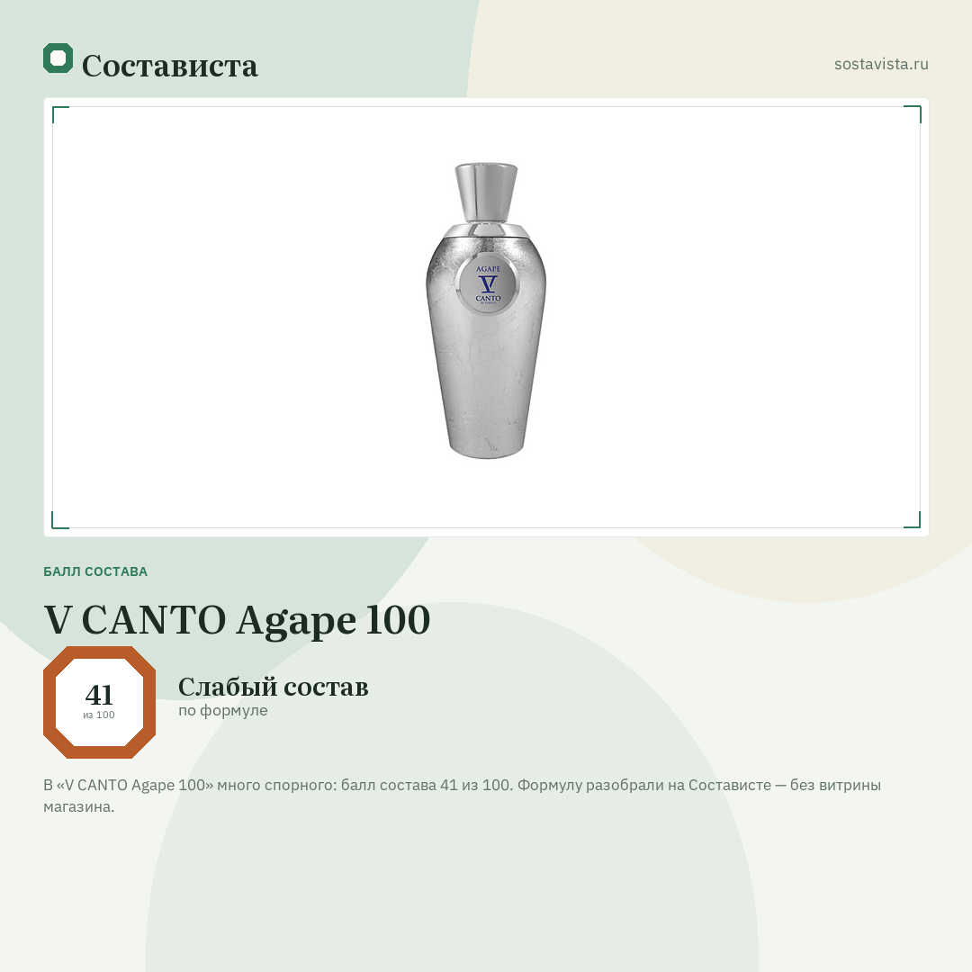 V CANTO Agape 100: балл состава 41 из 100 — Состависта