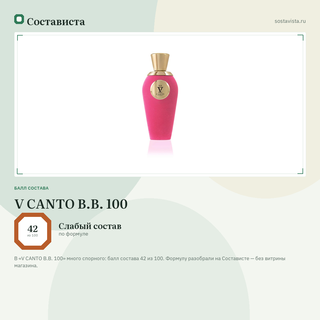 V CANTO B.B. 100: балл состава 42 из 100 — Состависта