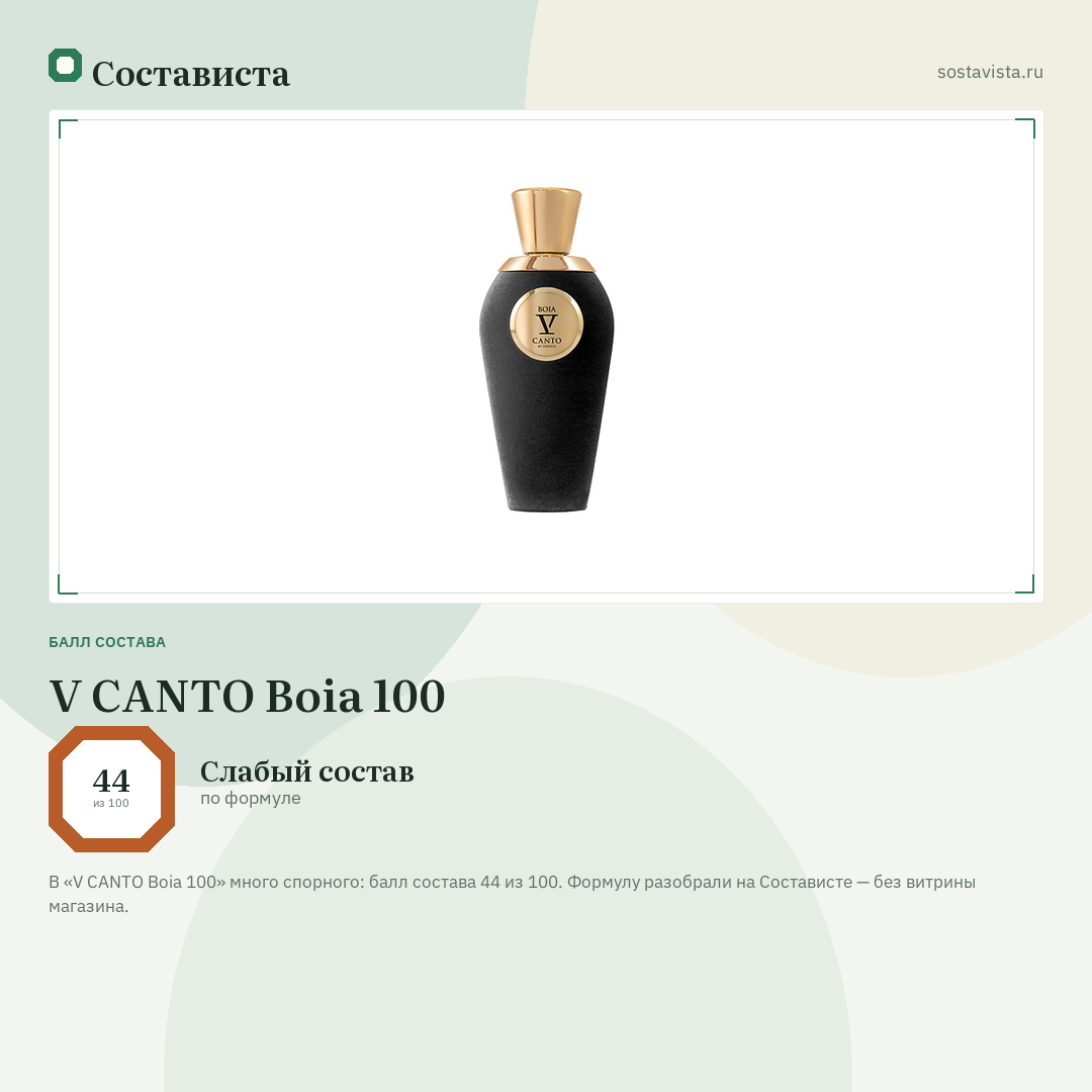 V CANTO Boia 100: балл состава 44 из 100 — Состависта