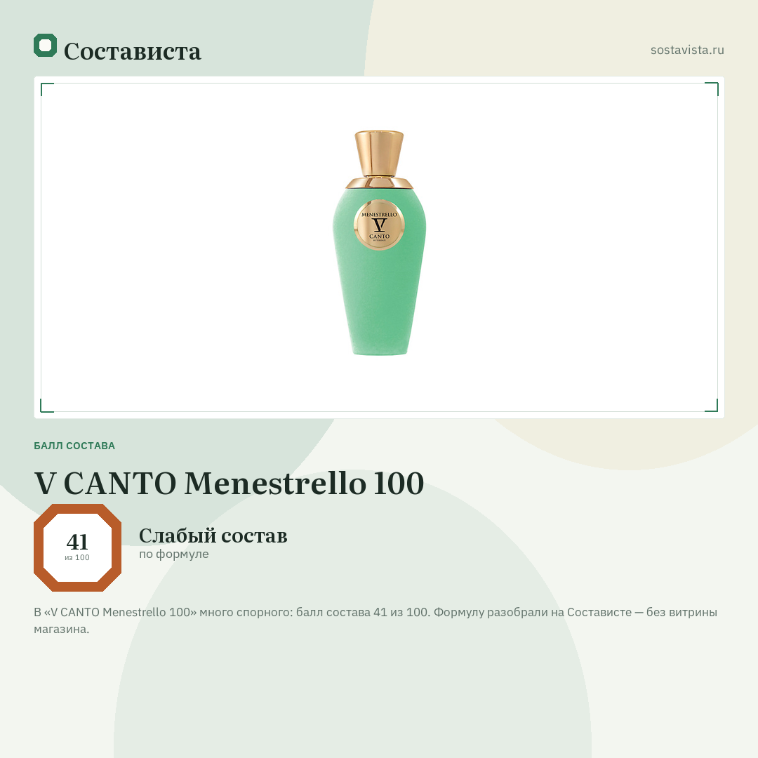 V CANTO Menestrello 100: балл состава 41 из 100 — Состависта