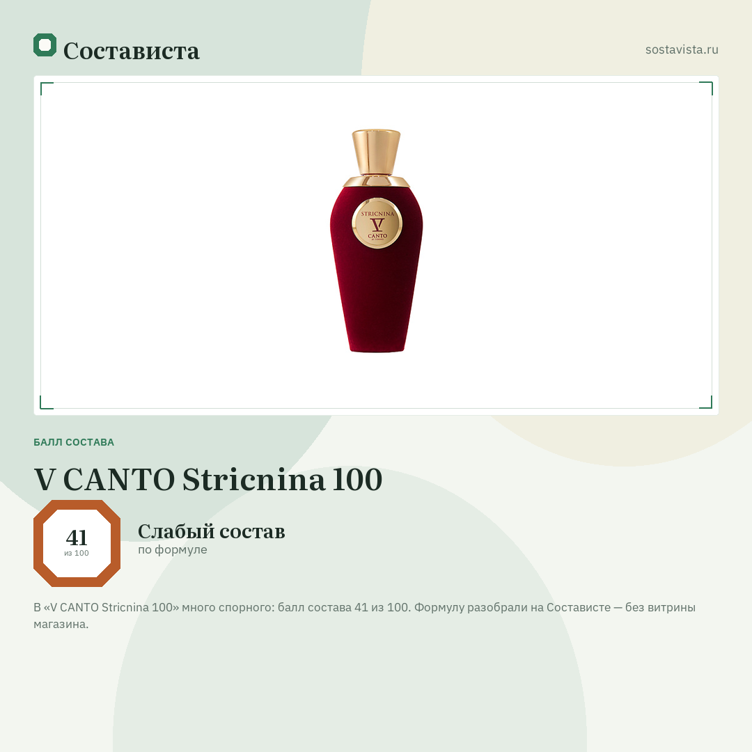 V CANTO Stricnina 100: балл состава 41 из 100 — Состависта