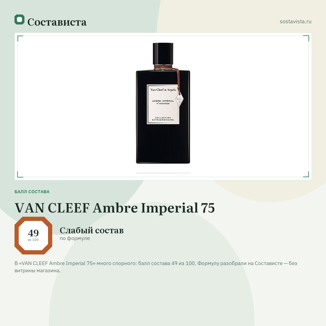 VAN CLEEF Ambre Imperial 75: балл состава 49 из 100 — Состависта