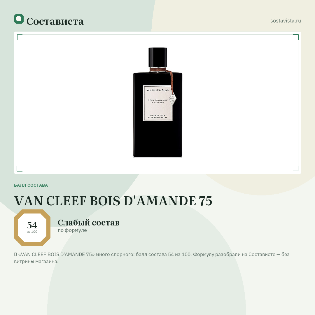 VAN CLEEF BOIS D'AMANDE 75: балл состава 54 из 100 — Состависта
