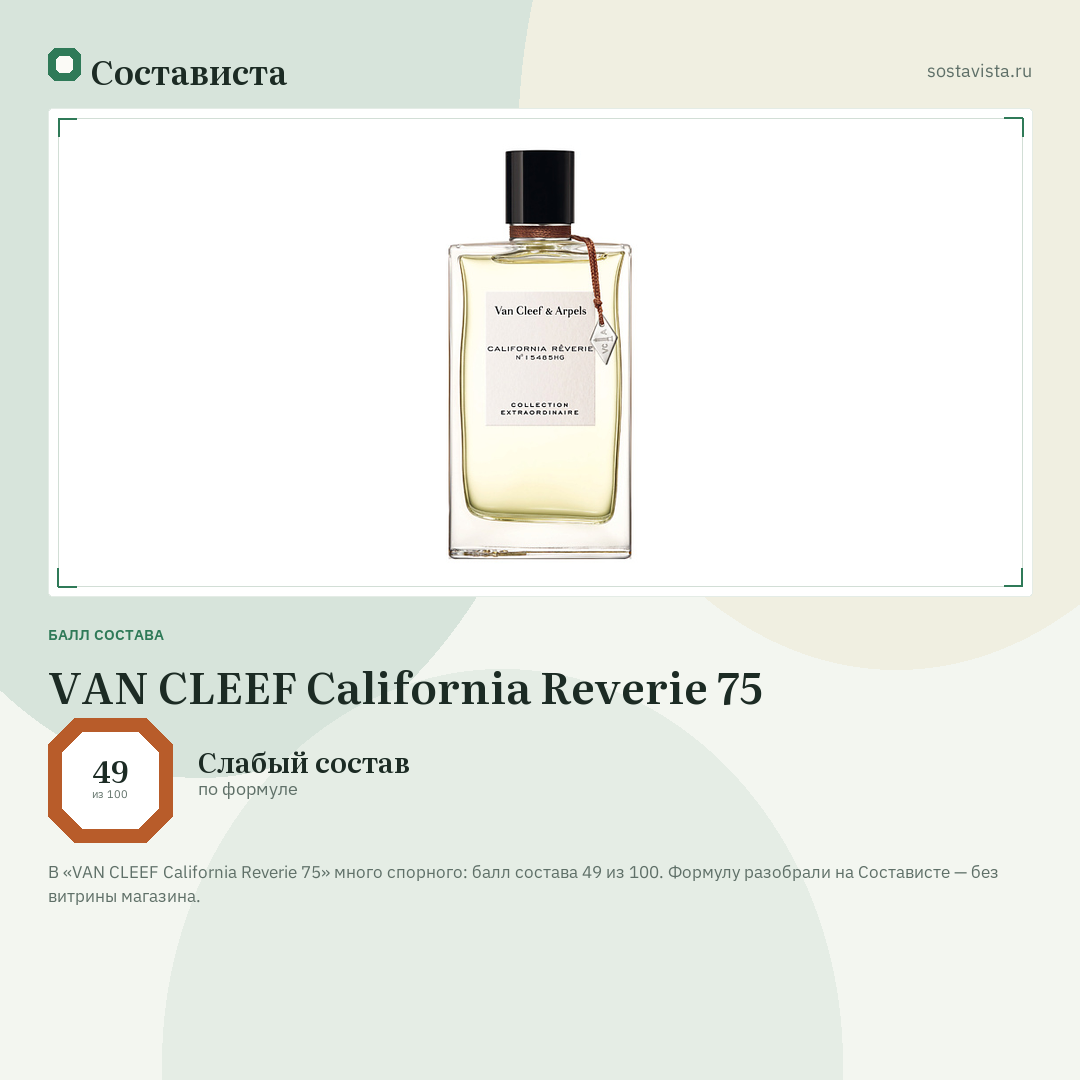 VAN CLEEF California Reverie 75: балл состава 49 из 100 — Состависта