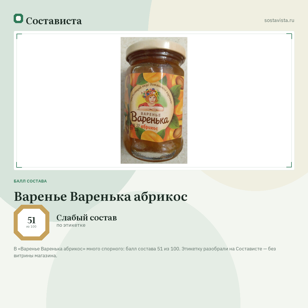 Варенье Варенька абрикос: балл состава 51 из 100 — Состависта