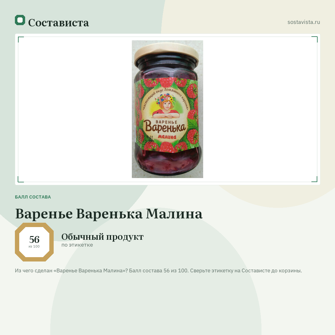 Варенье Варенька Малина: балл состава 56 из 100 — Состависта