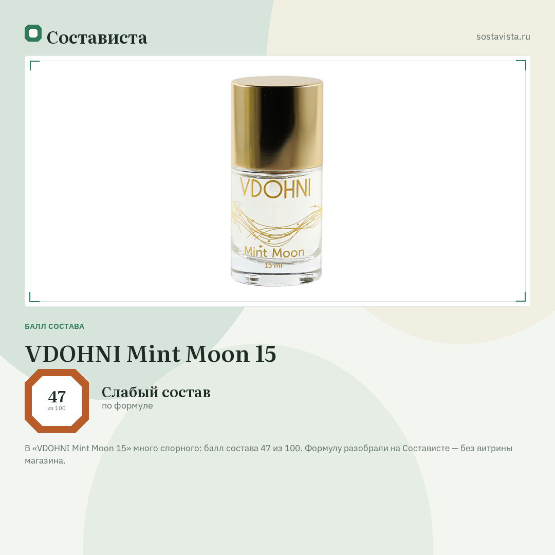 VDOHNI Mint Moon 15: балл состава 47 из 100 — Состависта