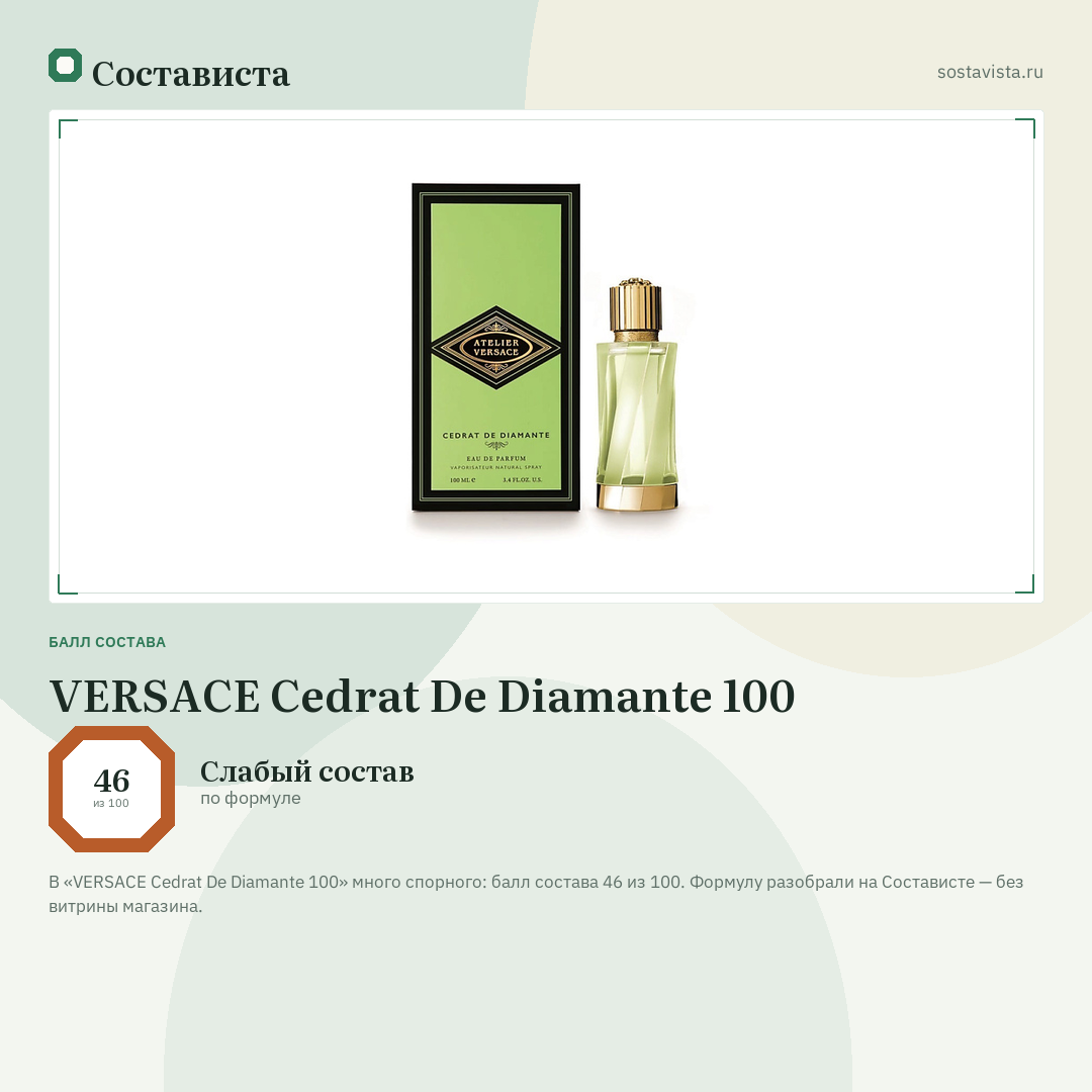 VERSACE Cedrat De Diamante 100: балл состава 46 из 100 — Состависта